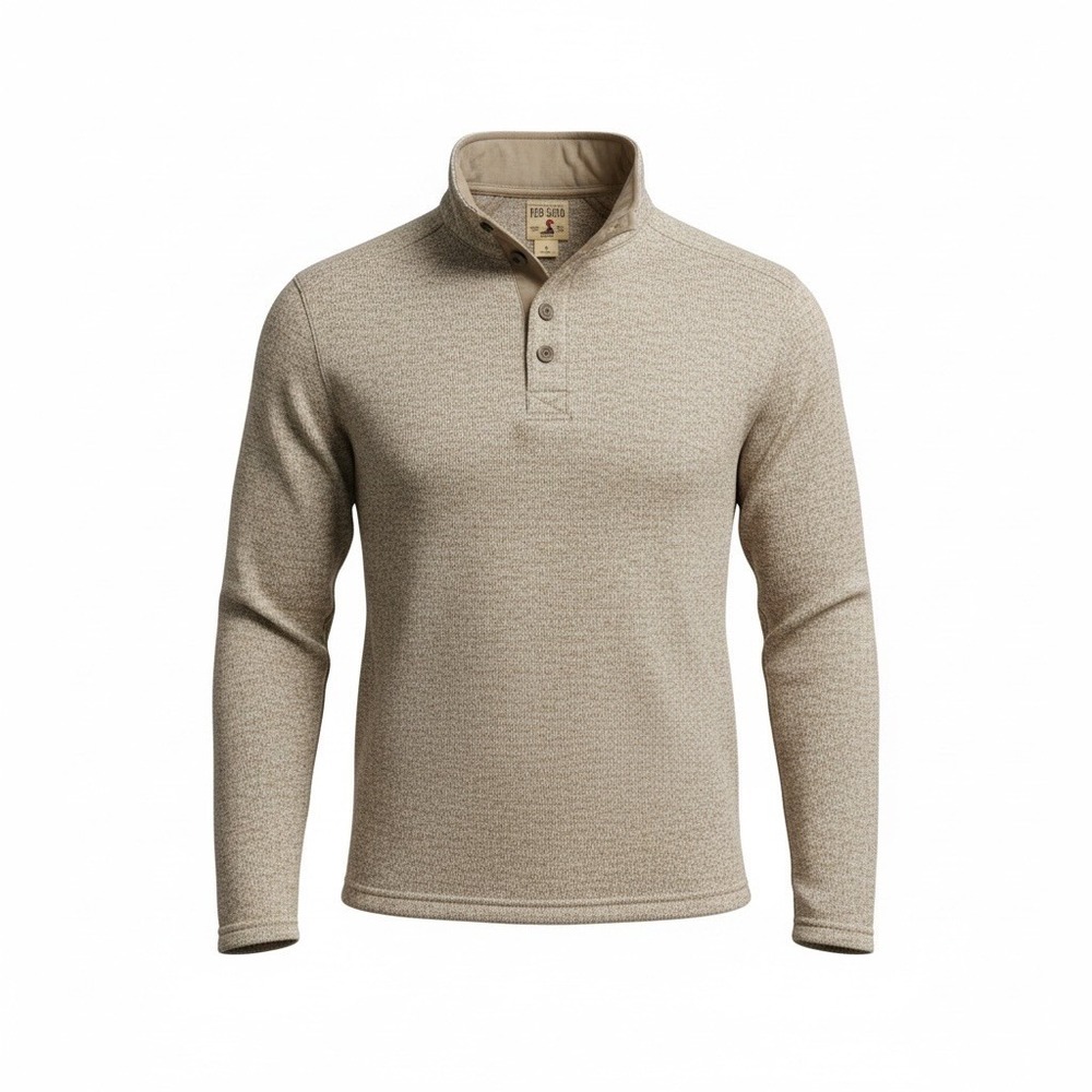 AIGLE Int. Quarter Zip Ribbed Pullover Sweater Mens L Beige Cotton Mock Neck